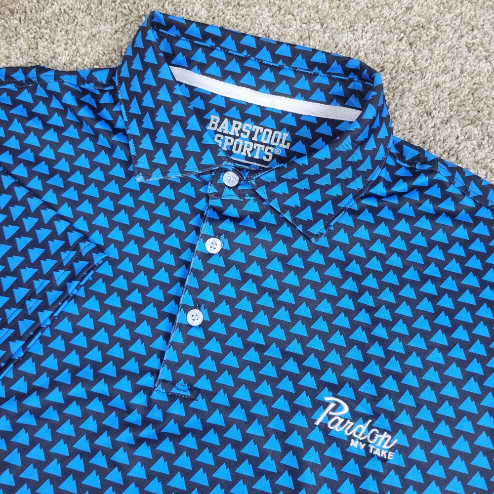 NWT Barstool Sports Mens 2XL Black Blue AOP Geometric Performance Stretch Polo